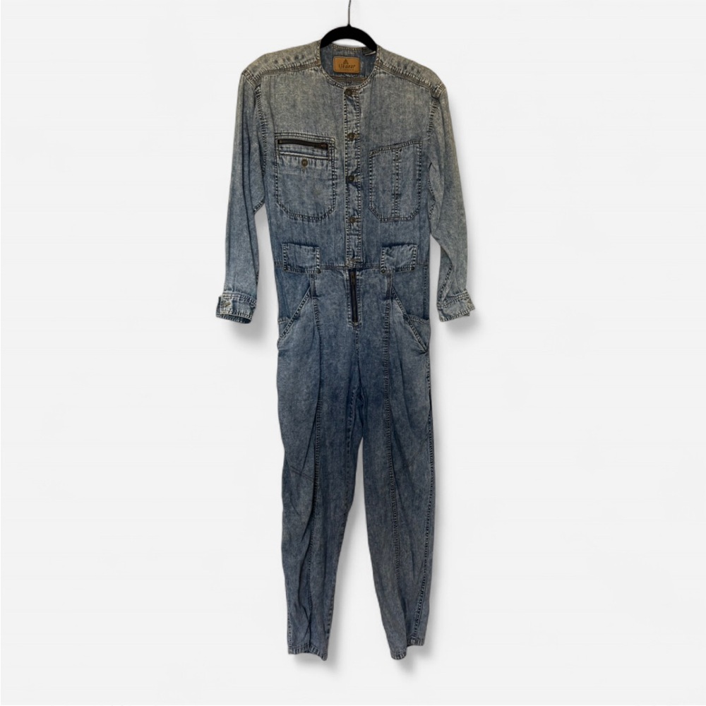Vintage Lizwear Acid Wash Denim Jumpsuit – Petite 80s Utility Style